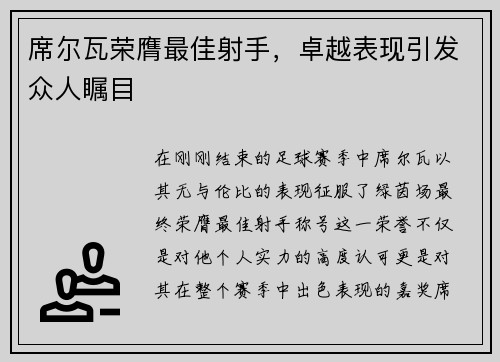 席尔瓦荣膺最佳射手，卓越表现引发众人瞩目